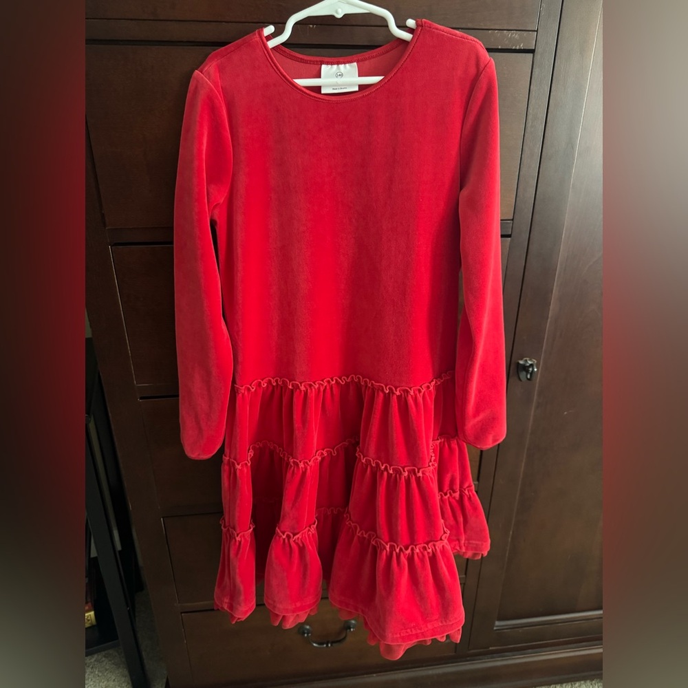 Hanna Andersson Red Velour Ruffle Tiered Dress